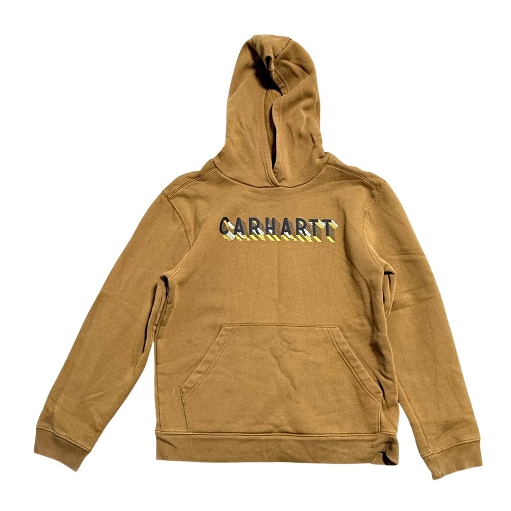 Carhartt Hoodie Youth XL 18-20 Brown Fleece Pullover Graphic Sweatshirt Workwear